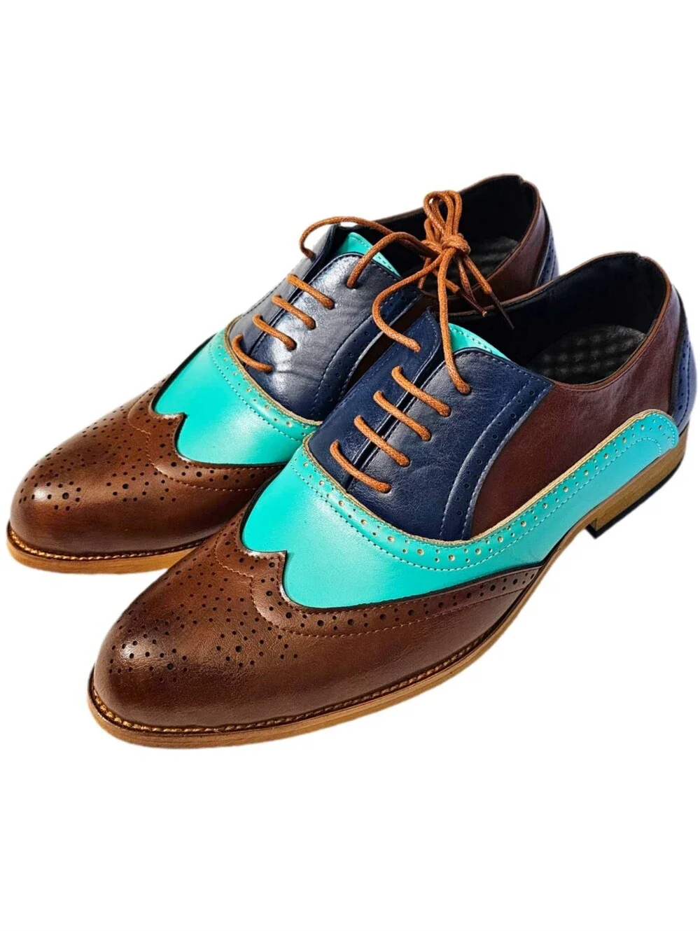 Unique Tri-Tone Faux Leather Lace Up Brogue Oxford Shoes Wingtip Loafers NEW